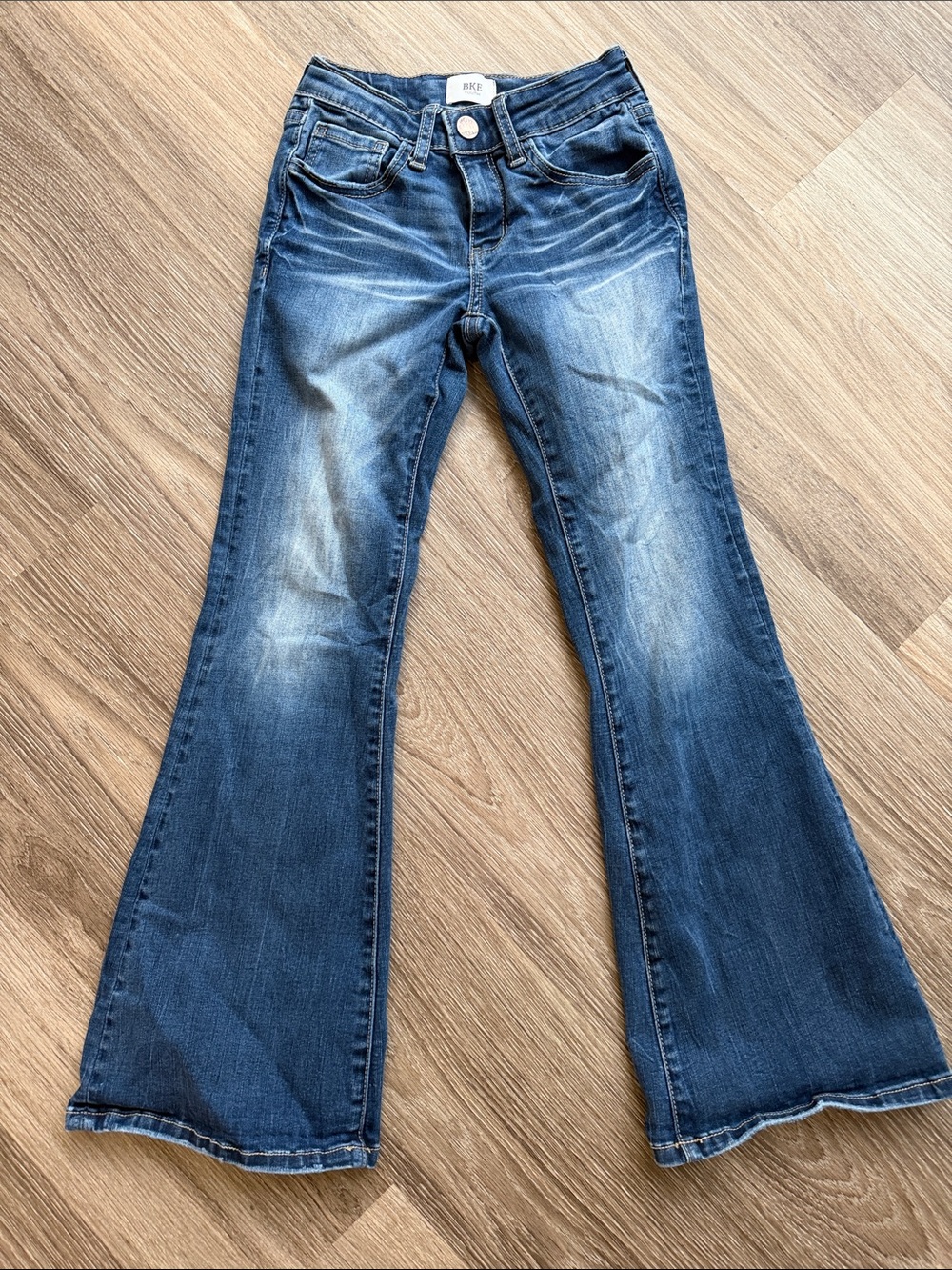 BKE Kids Blue Flare Jeans with Faded Whiskering